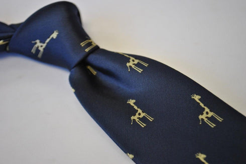 navy tie with giraffe design