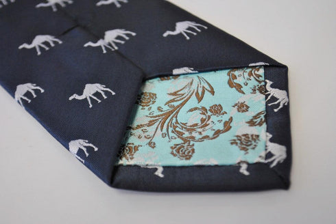 navy tie with camel design