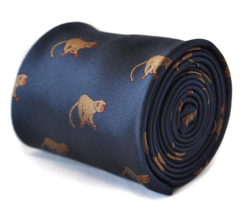 navy tie with brown monkey design