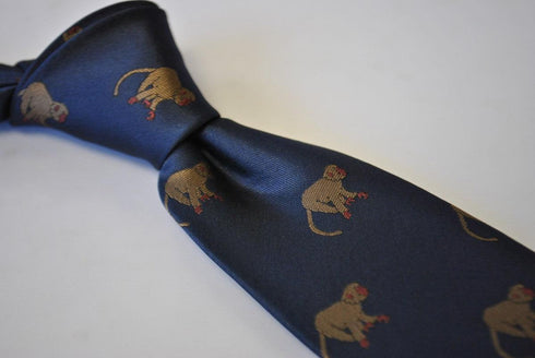 navy tie with brown monkey design