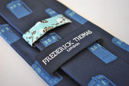 navy tie with doctor who tardis phonebox design