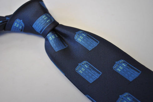 navy tie with doctor who tardis phonebox design