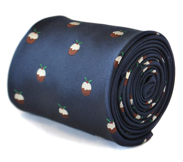 christmas range - navy christmas tie with christmas pudding design