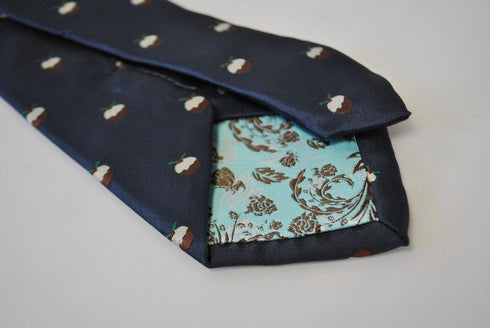 christmas range - navy christmas tie with christmas pudding design