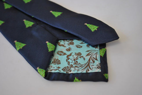 christmas range - navy tie with christmas tree design