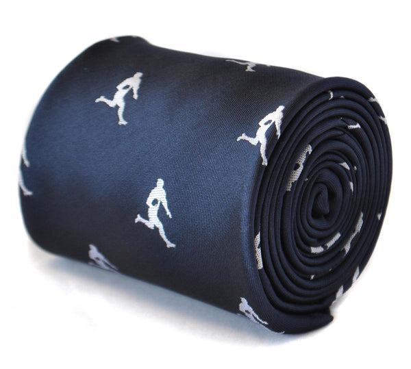 navy tie with rugby player silhouette design