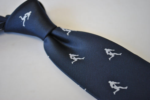 navy tie with rugby player silhouette design