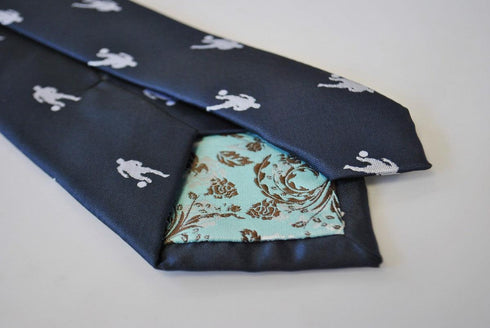 navy tie with football silhouette design