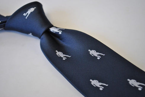 navy tie with football silhouette design