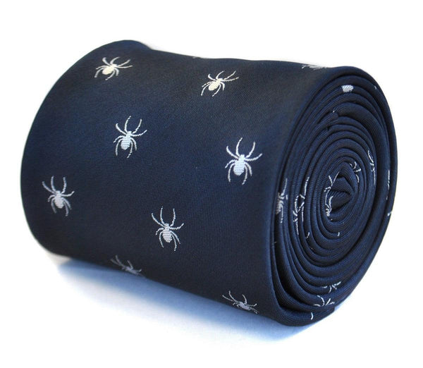 navy tie with white spider silhouette design