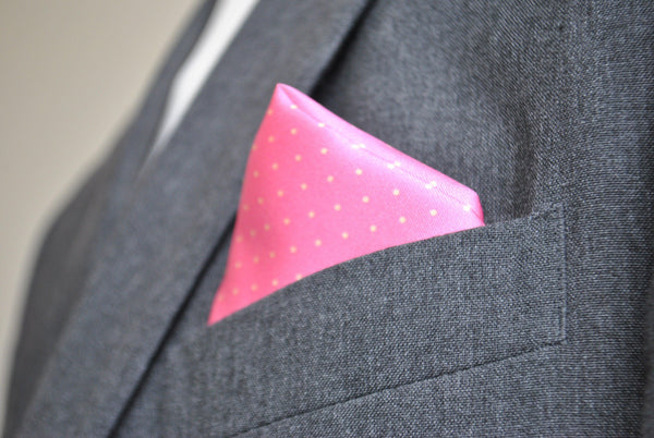 Pink and Gold Pin Spot Silk Pocket Square