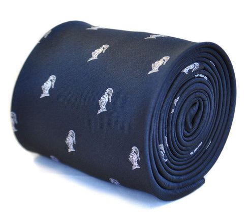 navy tie with medieval knight helmet design