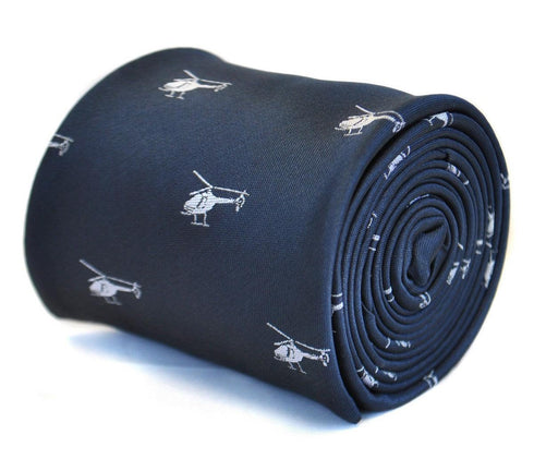 navy tie with helicopter design