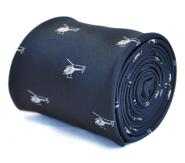 navy tie with helicopter design