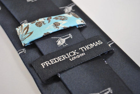 navy tie with helicopter design
