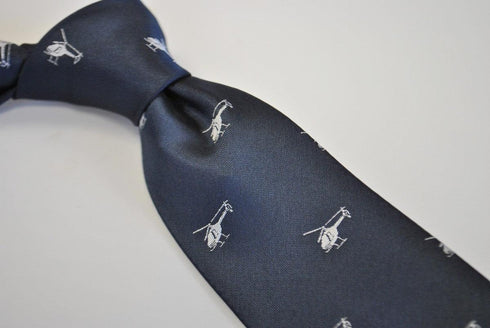 navy tie with helicopter design