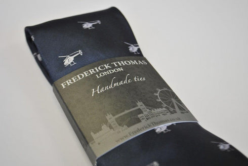 navy tie with helicopter design