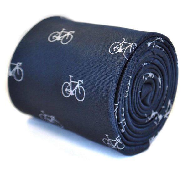navy tie with bicycle design