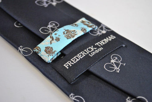 navy tie with bicycle design
