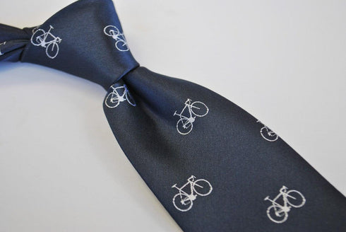 navy tie with bicycle design