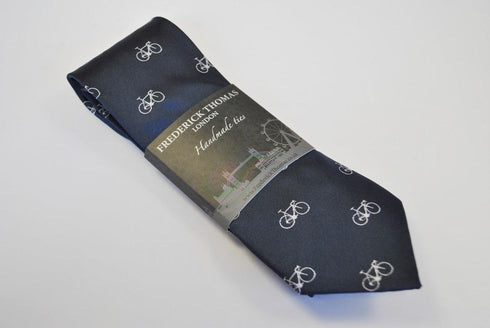 navy tie with bicycle design