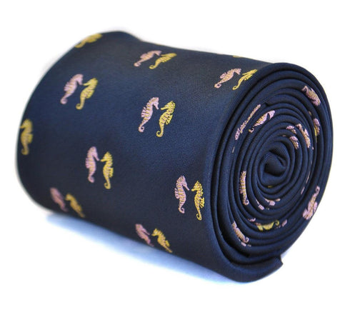 navy tie with seahorse design