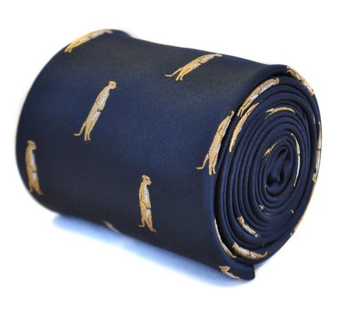 navy tie with meerkat design