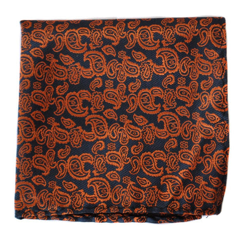 navy and orange paisley pocket square