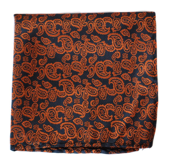 navy and orange paisley pocket square