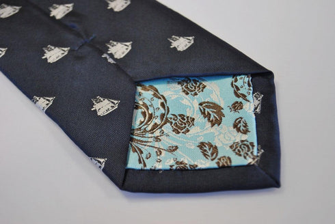 navy tie with sailing ship design