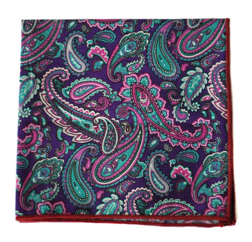 purple, pink and aqua paisley pocket square