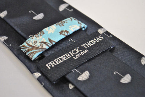 navy tie with umbrella design