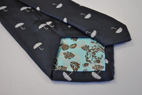 navy tie with umbrella design