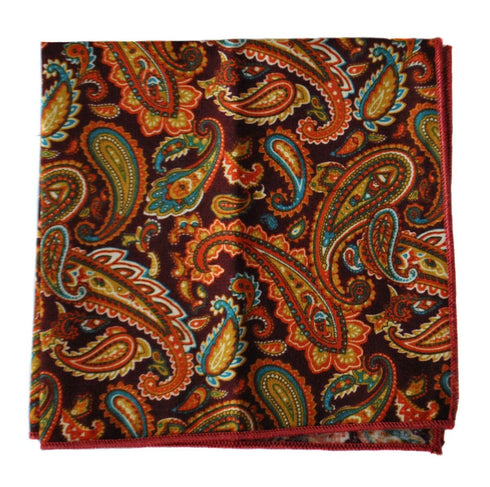 brown and orange paisley pocket square