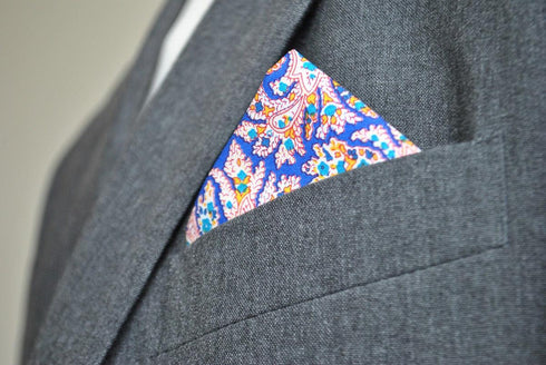 blue and red paisley pocket square