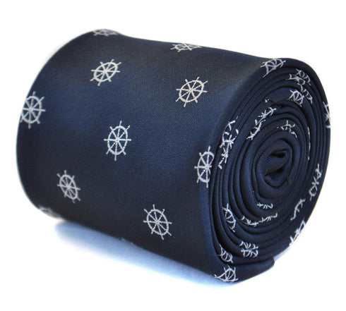 navy tie with ship wheel design