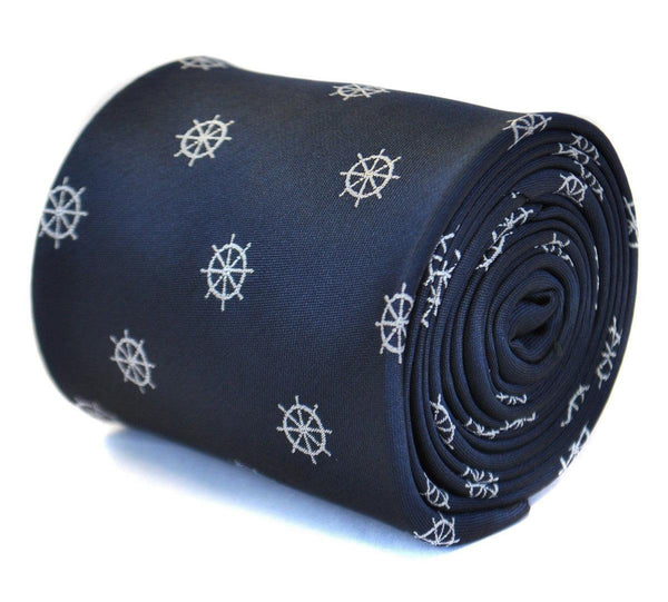 navy tie with ship wheel design