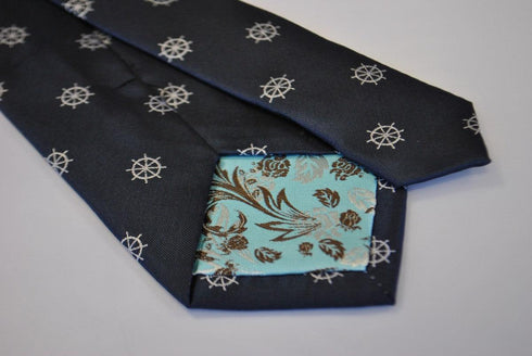 navy tie with ship wheel design