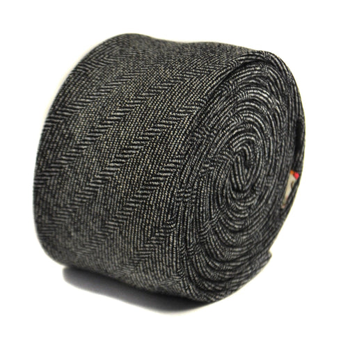 black and white herringbone tweed/wool tie