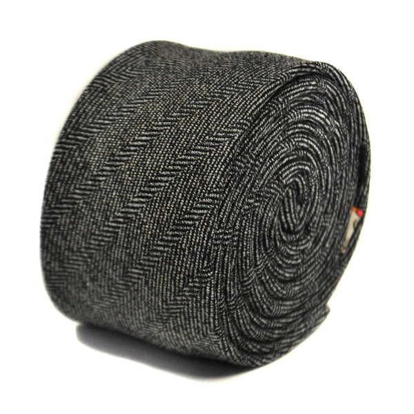 black and white herringbone tweed/wool tie