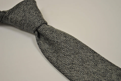 black and white herringbone tweed/wool tie
