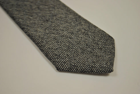 black and white herringbone tweed/wool tie