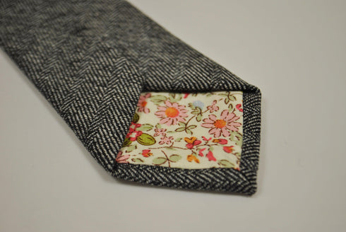 black and white herringbone tweed/wool tie