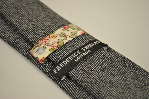 black and white herringbone tweed/wool tie