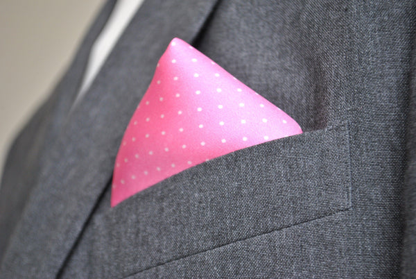 Pink and White Pin Spot Silk Pocket Square