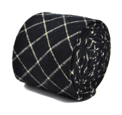 navy and white check wool tie
