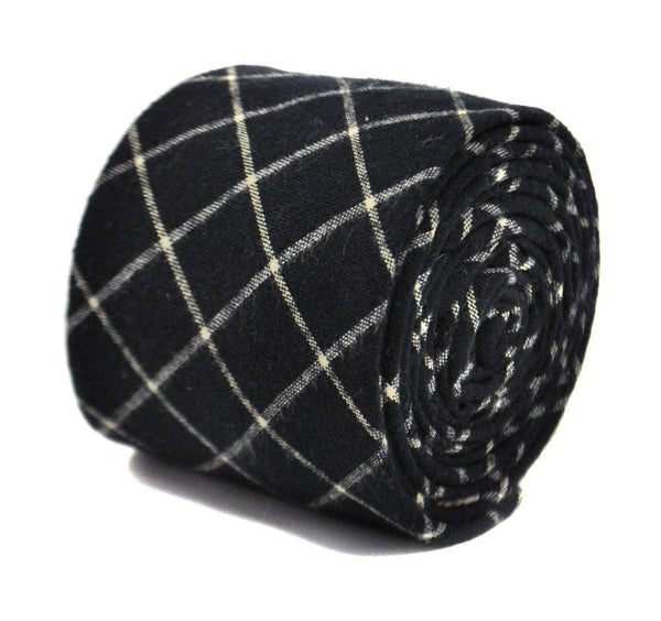 navy and white check wool tie