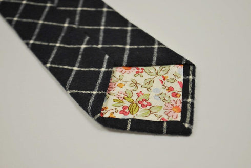 navy and white check wool tie