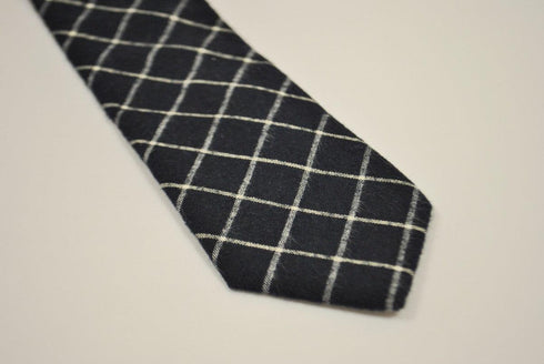 navy and white check wool tie