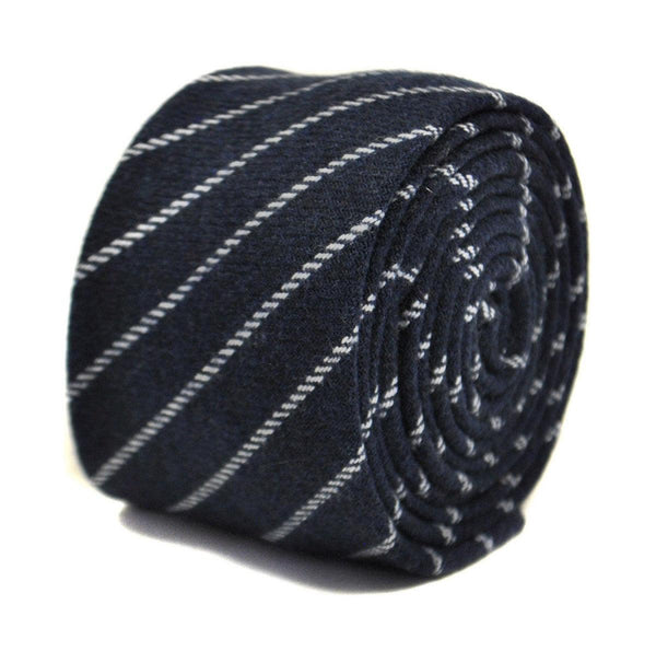 navy tweed tie with white stripes